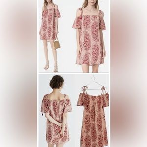 Madewell Cold Shoulder Dress Size Small Red Orange 100% Silk Paisley Print Boho